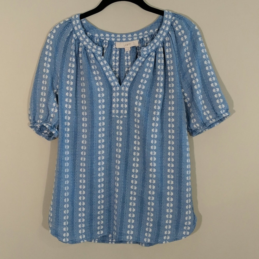 Loft Shirt Sleeve Floral Shirt Embroidered Size S